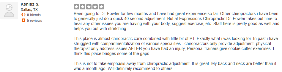 Chiropractic Downtown Dallas TX Kshitiz Testimonial